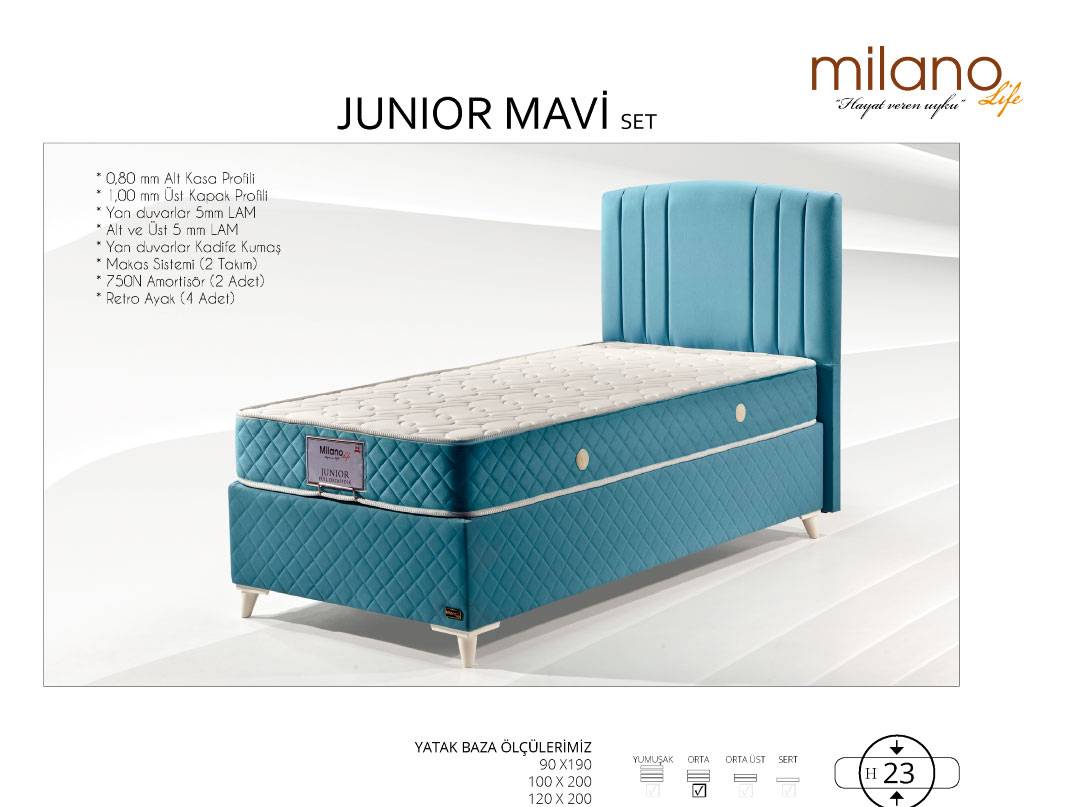 Milano Life Milano Life &quot;Junior Mavi&quot; Yatak Baza Başlık Tekli Set